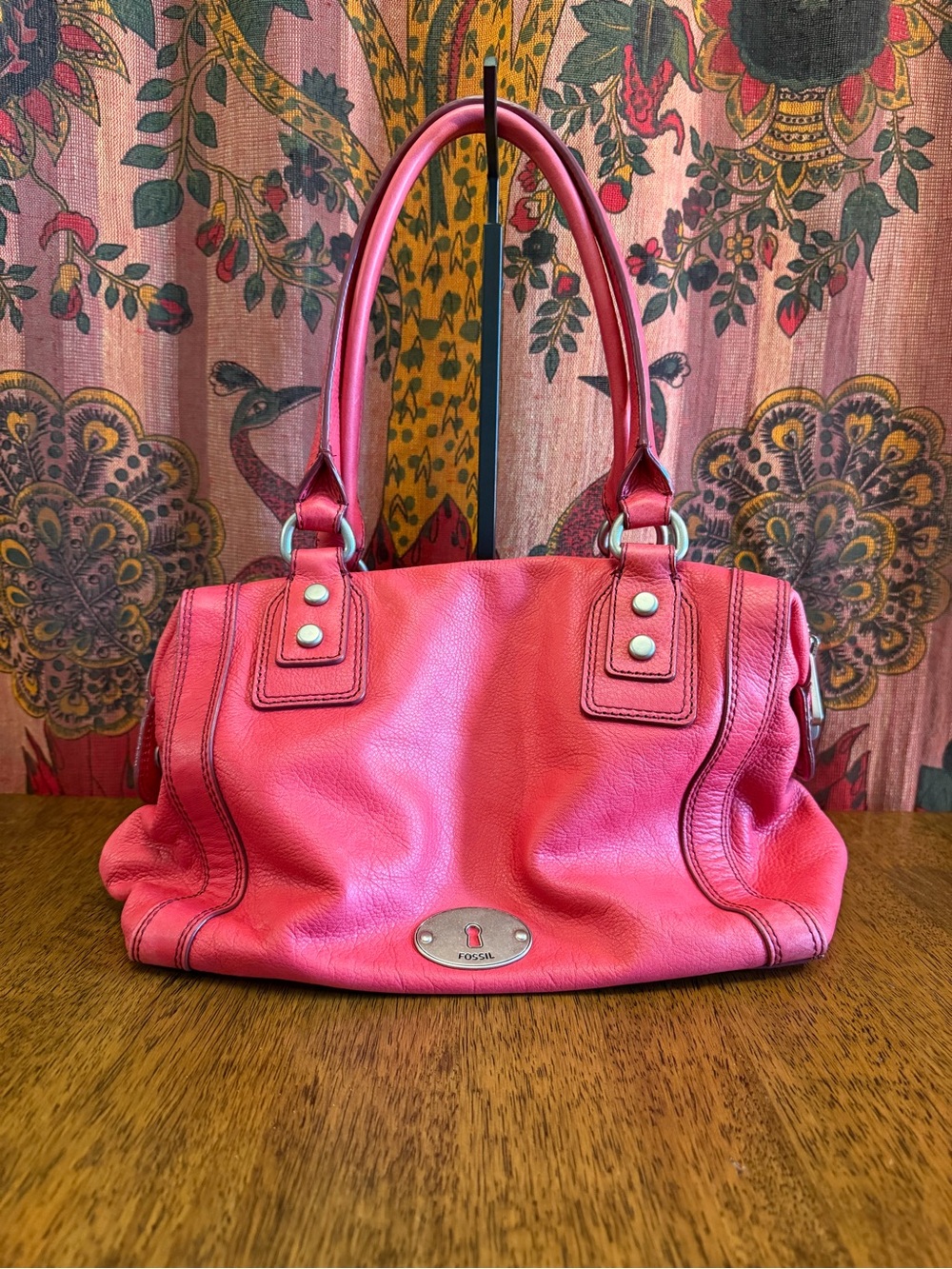 Vintage Fossil Pink Leather Slouchy Shoulder Bag Satchel Purse